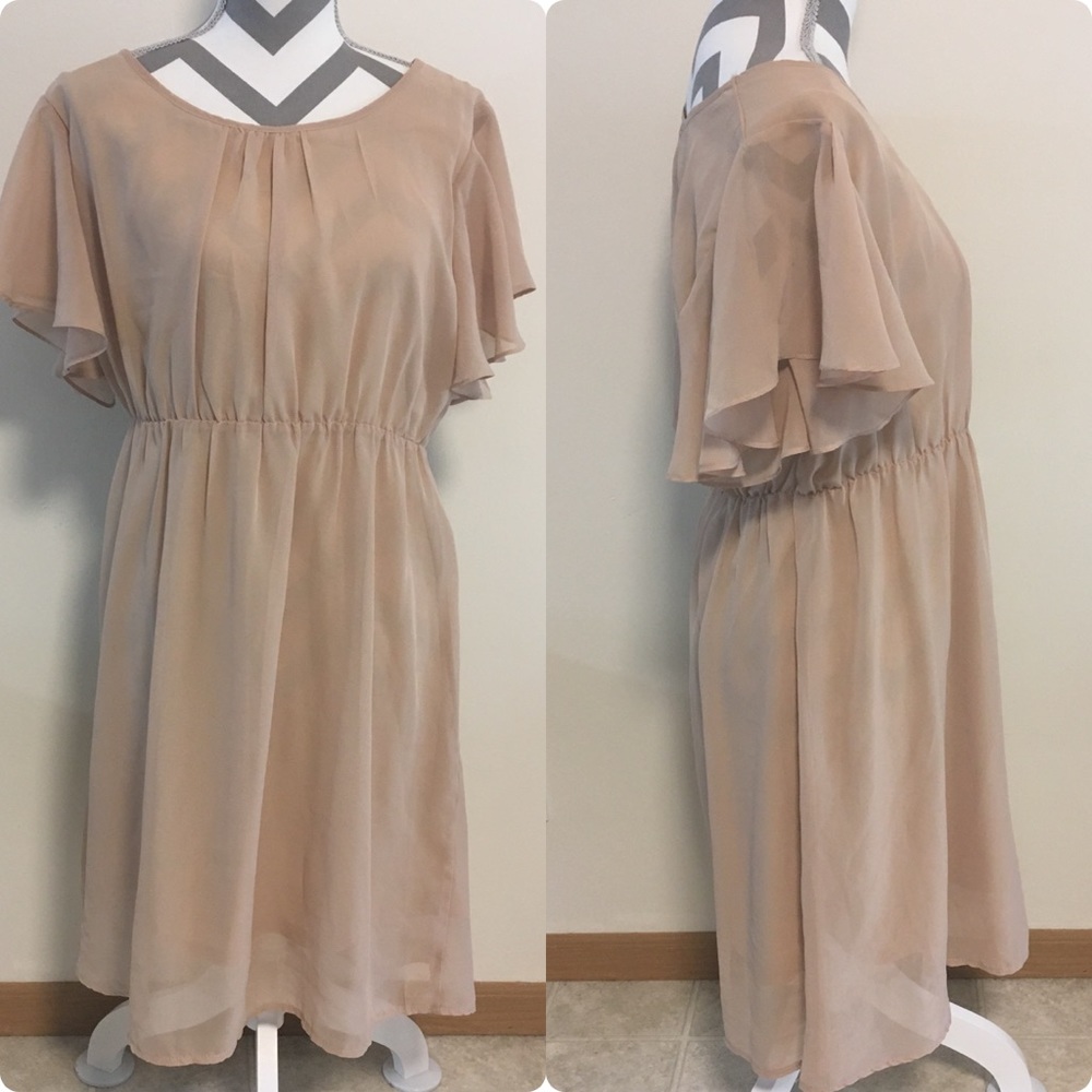 Allegra K Tan Flowy Dress L